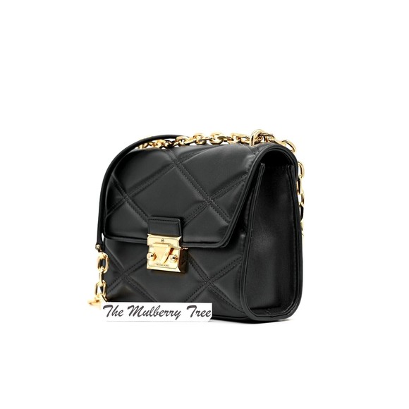 MICHAEL KORS SERENA Medium Black & Gold Vegan Non-Leather Shoulder Bag NWT $628 - Picture 3 of 10